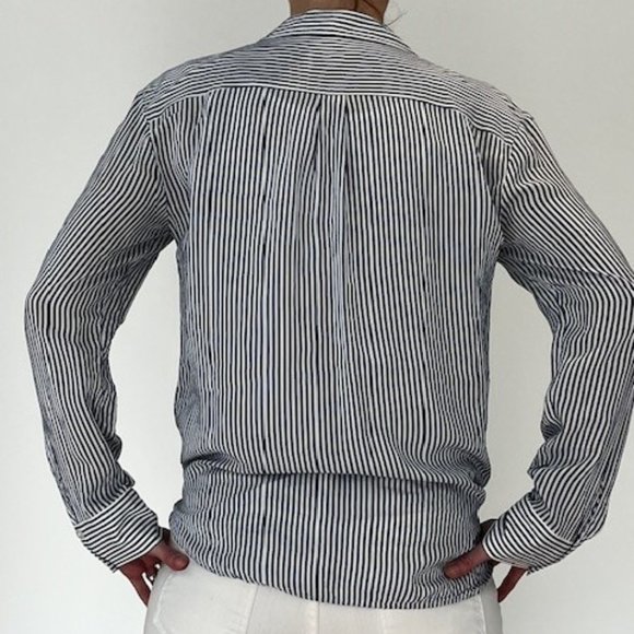 Maeve (Anthropologie), small, long-sleeve button up, navy and white stripes - Picture 3 of 6